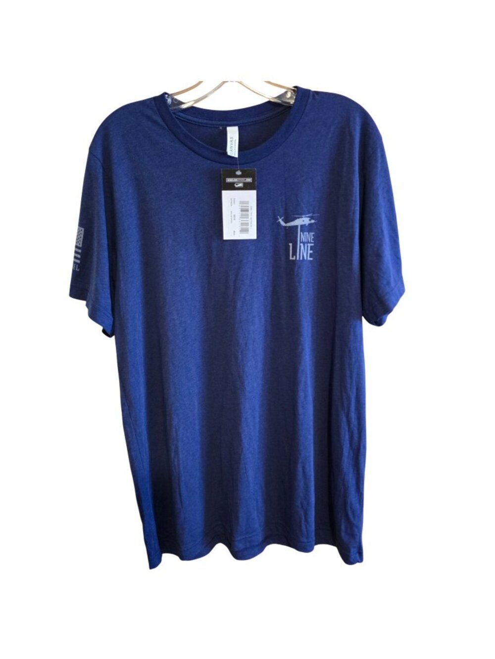 Nine Line Navy Blue T-Shirt L Funny Text Helicopter Graphic